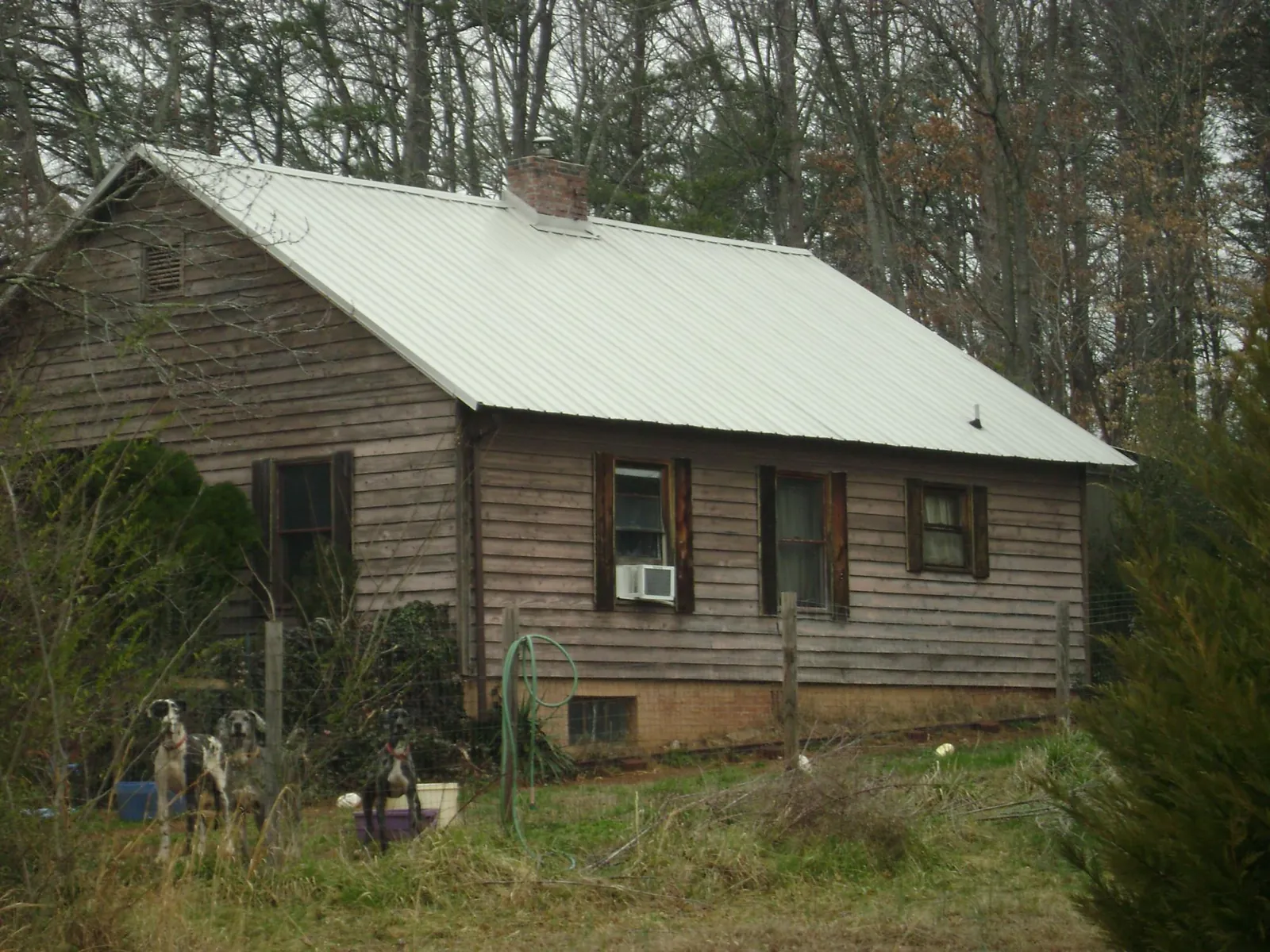 White metal roof on an old wood sided farmhouse, from a Asphalt Shingle Roof Repair job in Peak